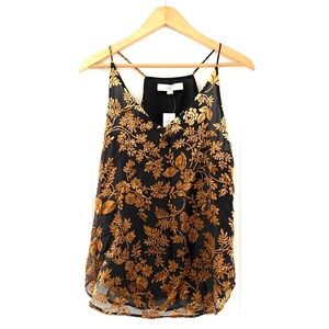 LOFT Floral Burnout Velvet Cami Top Black Gold Size S NWT